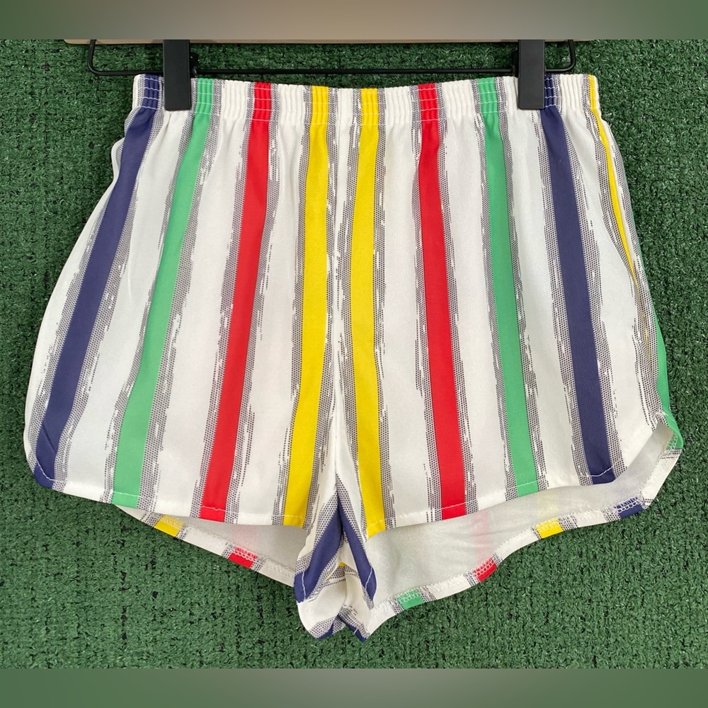 VTG 80’s Colorful Striped Sprinter Run Short Shorts Women’s 26” Waist USA Made